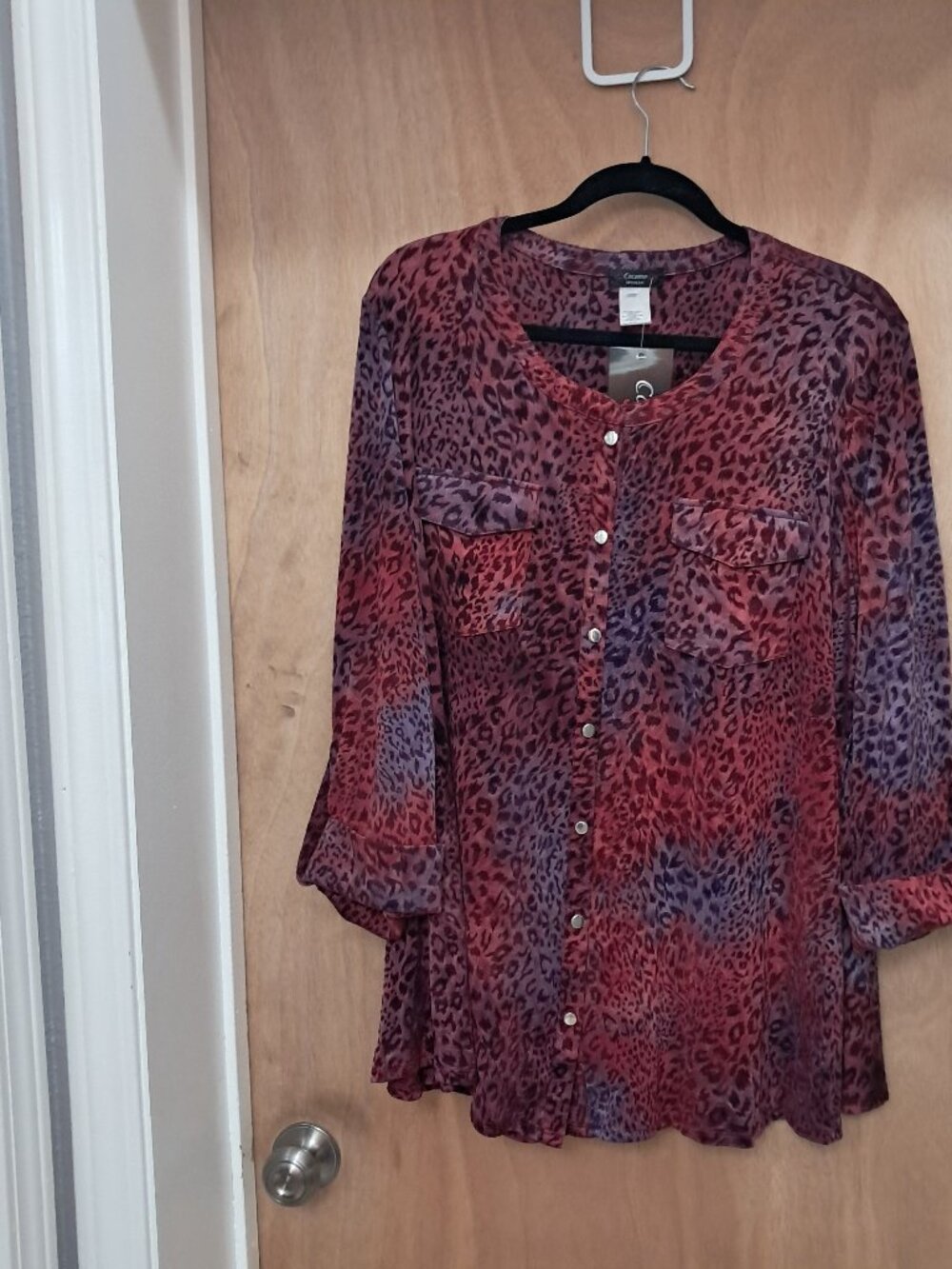 NWT Cocomo Plus Size 3X Animal Print Button Down Tunic Top Metal Buttons